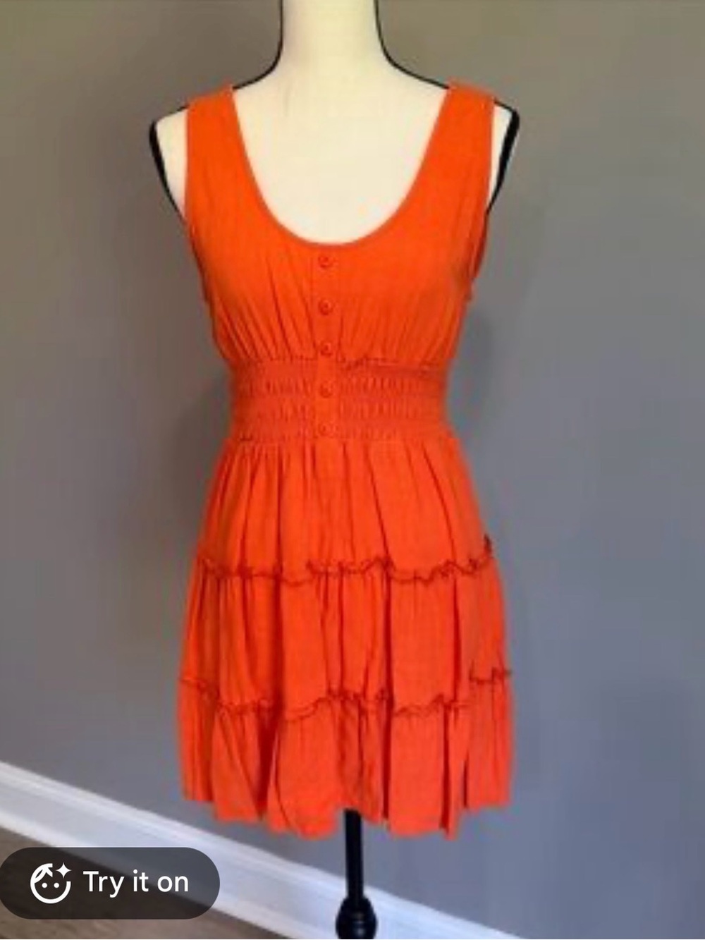 Women's Sleeveless Orange Tiered Mini Dress